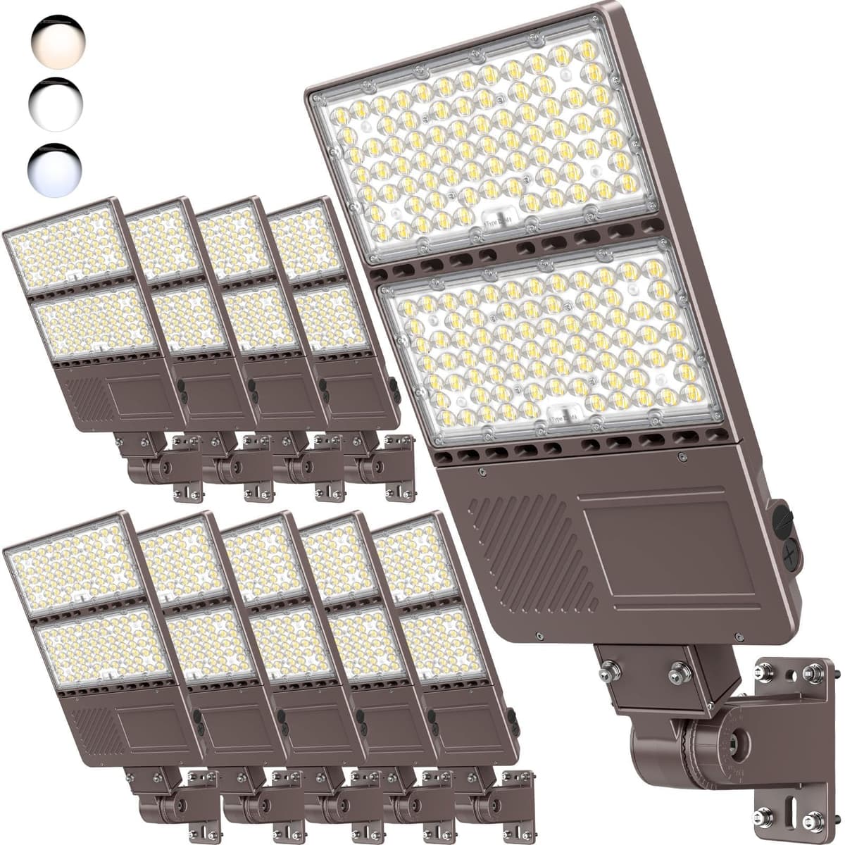 OPENLUX LED Parking Lot Light 320W/256W/192W regulable, 4500K/5000K/5700K, photocell, montaje Arm & Slip Fitter, paquete de 10 (320W) PLA-150W-FBM