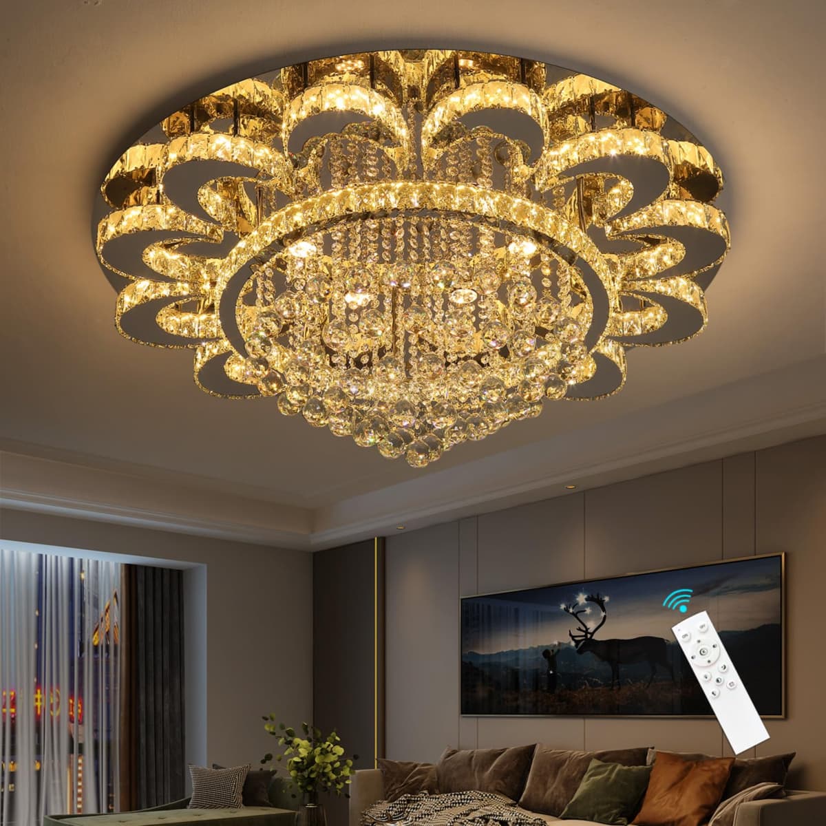 Lámpara de Araña Moderna HAIXIANG 40" Plateada con LED Dimmable y Control Remoto MMQ3833
