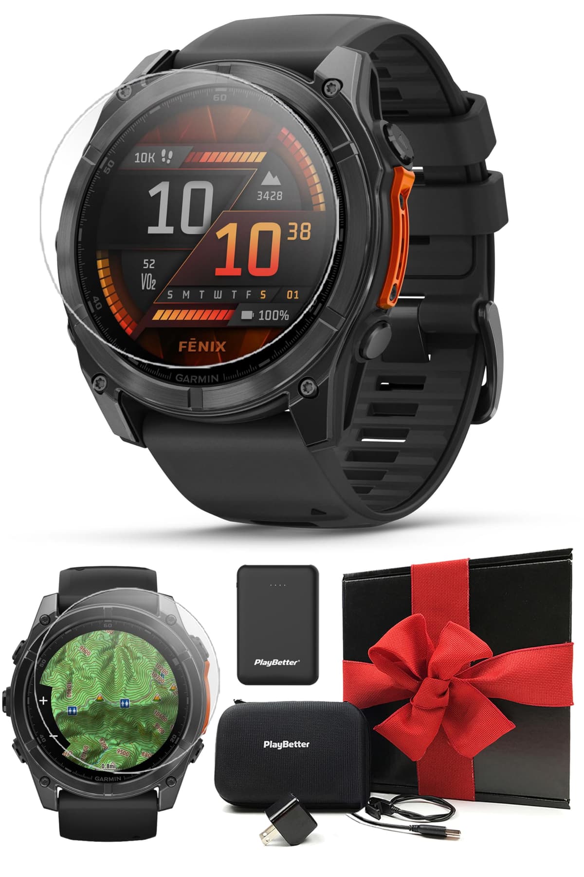PlayBetter Garmin fenix 8 AMOLED 51mm - Multisport GPS Smartwatch, Touchscreen, Bundle con cargador y accesorios 010-02905-00 (Watch) | Z05 (Charger)