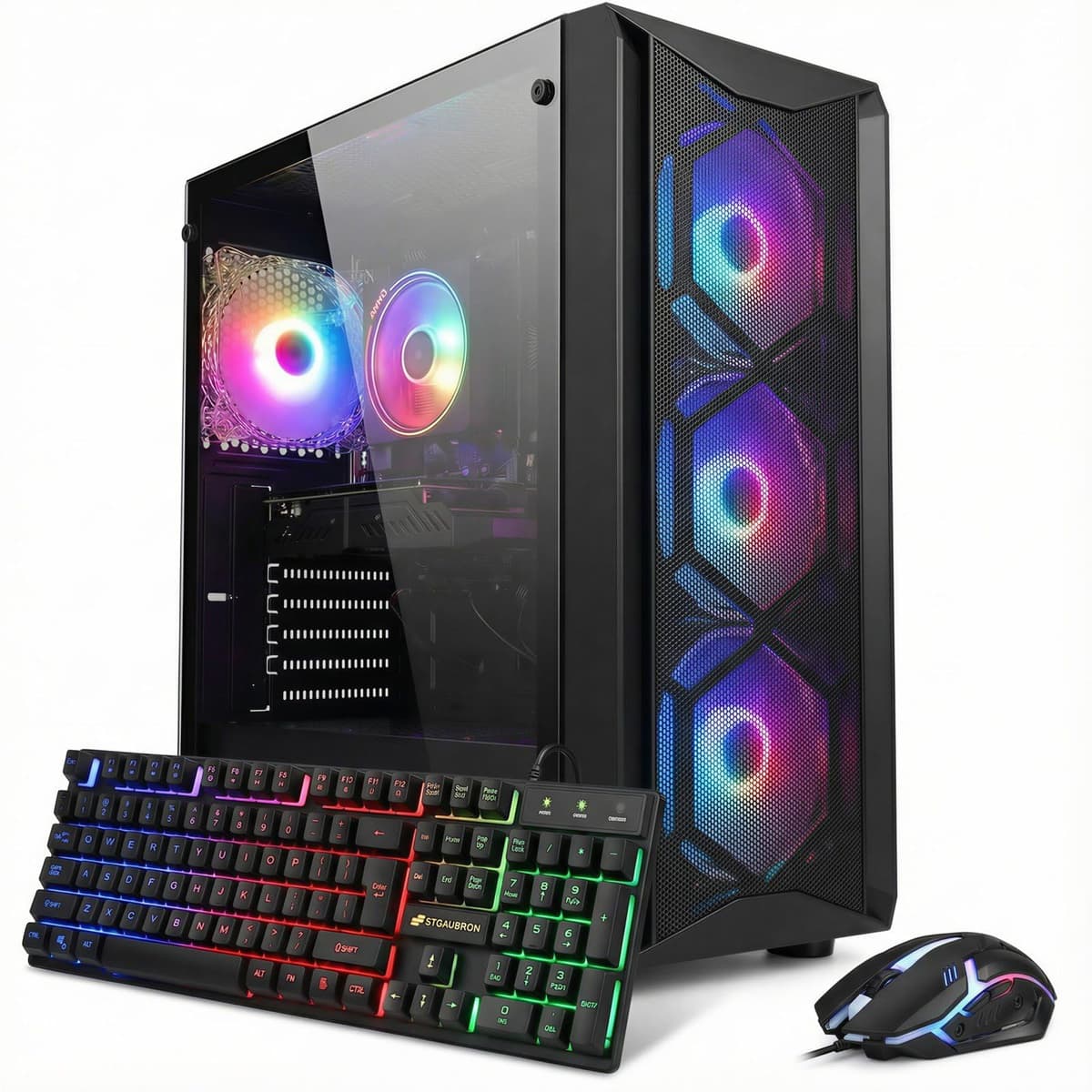 PC de Escritorio Gamer STGAubron, Intel Core i7 8ª Gen hasta 4.1G, GeForce RTX 3050 6GB, 16GB DDR4, SSD 512GB, WiFi 6, BT 5.2, 4 Ventiladores RGB, Windows 11 Home ABR1924