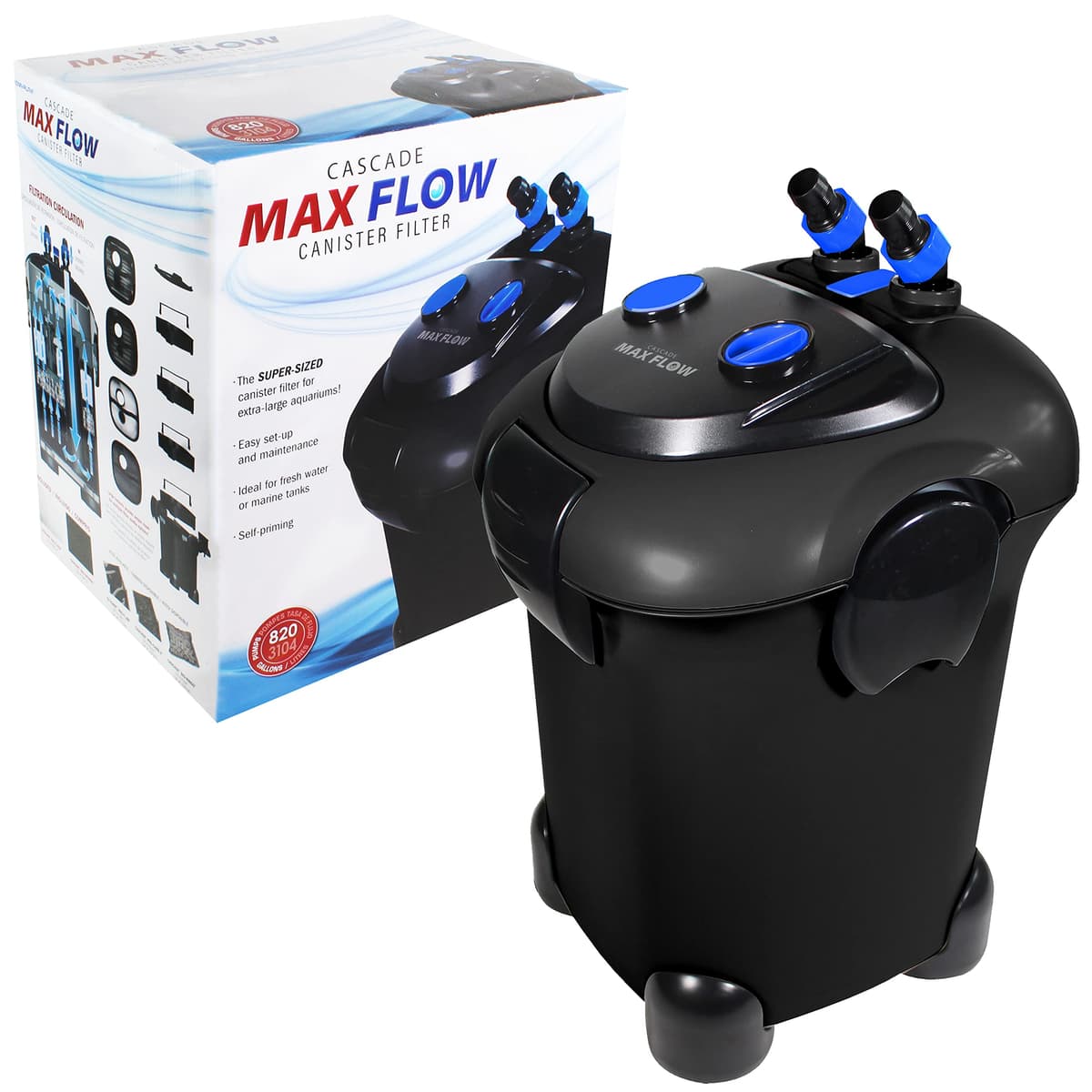 Filtro Canister Penn-Plax Cascade Max Flow para Acuarios - Ideal para Peceras Extra Grandes - Perfecto para Acuarios de 250+ Galones - 820 Galones por Hora (GPH) CMF1