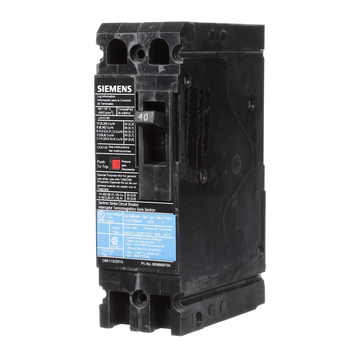 Siemens ED22B040 Breaker ED2 2 polos 40 A 240 V