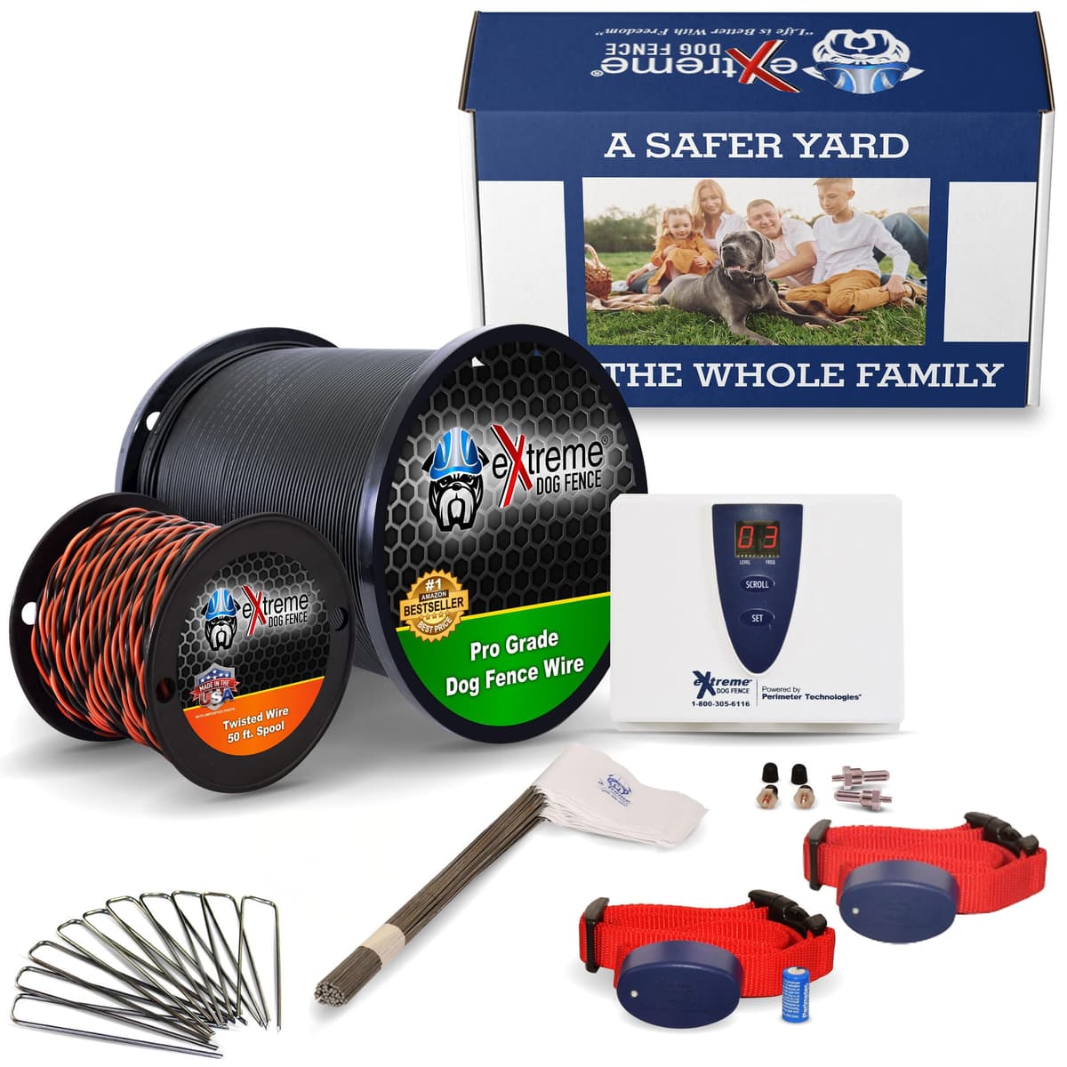 Extreme Dog Fence Cerca Eléctrica Subterránea para Perros 2 Perros, 1000 pies de Cable - Kit de Cerca de Grado PRO con Instalación Fácil y Larga Duración | Sistema de Contención de Mascotas con Collar Impermeable y Cable de Alta Resistencia Pro1000_2