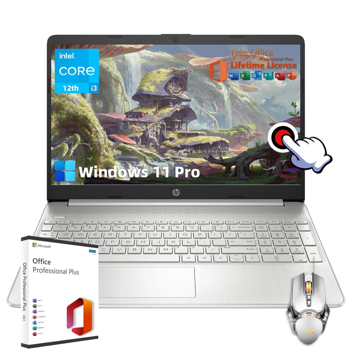 HP para Laptop Empresarial y Estudiantil - con Licencia Vitalicia de Microsoft Office | Pantalla Táctil IPS HD de 15.6" | Procesador Intel i3-1215U de 6 Núcleos | Wi-Fi | 32GB RAM | 1TB SSD | Cámara HD | Windows 11 Pro HP Laptop