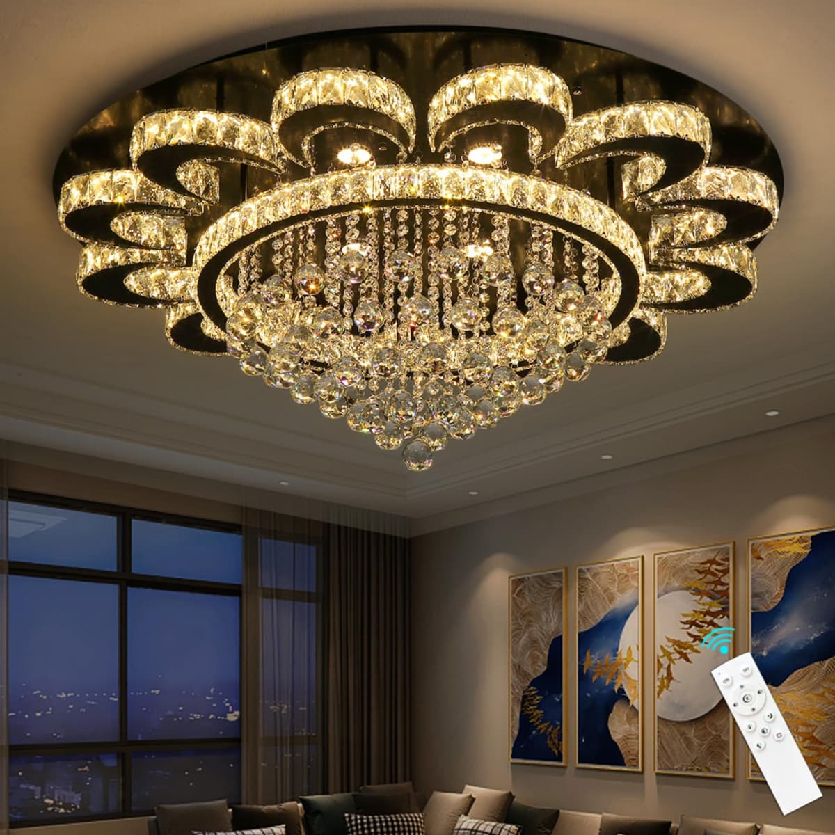 Lámpara de Araña Moderna HAIXIANG 40" Negra con LED Dimmable y Control Remoto MMQ3833