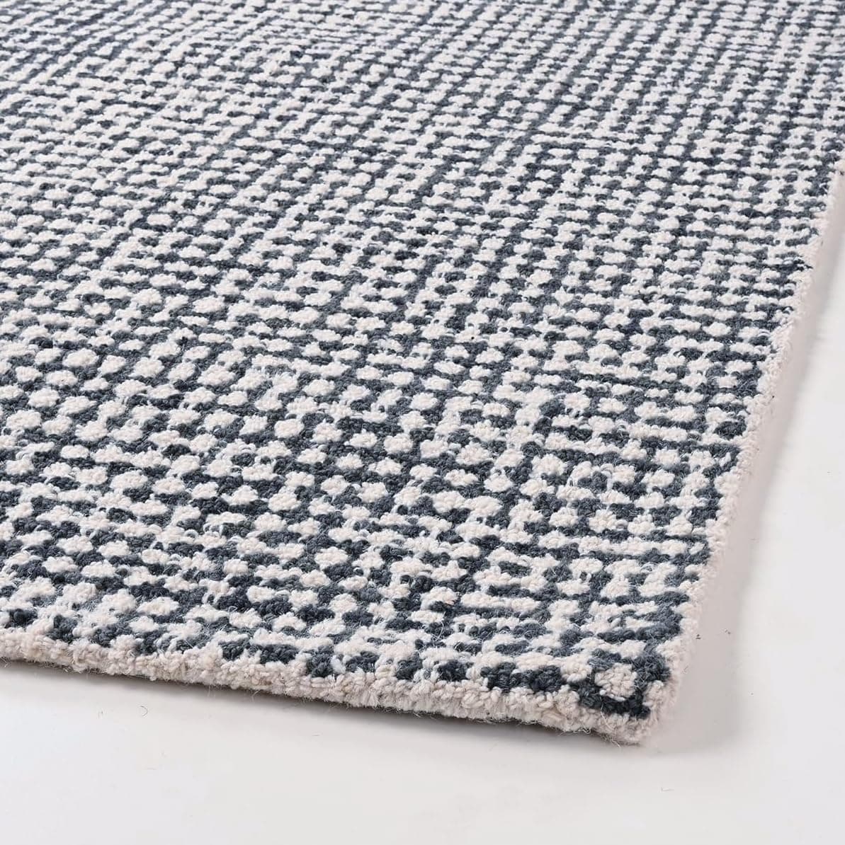 Restoration and Renovation Tapete de área de pelo 100% lana hecho a mano con nudos - Patrón geométrico de cuadrícula texturizada - Alfombra de piso gruesa y resistente para dormitorio, sala, cuarto infantil y comedor (Gris carbón, 9' x 12') Handmade