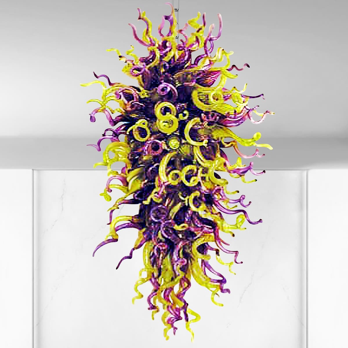 Longree Lámpara de Araña de Vidrio Soplado - Lujo, Verde Chartreuse & Púrpura, 36" x 70" LR364-W90*H180cm