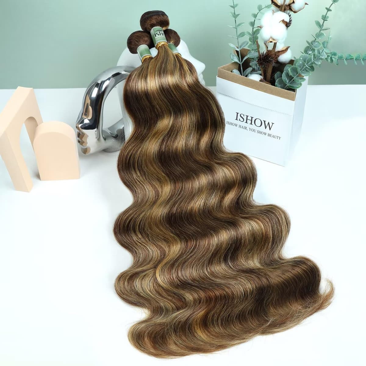 ISHOW Paquetes de mechones de cabello humano virgen 100% Body Wave 22/24/26", Ombre Honey Blonde P4/27 (3 paquetes)