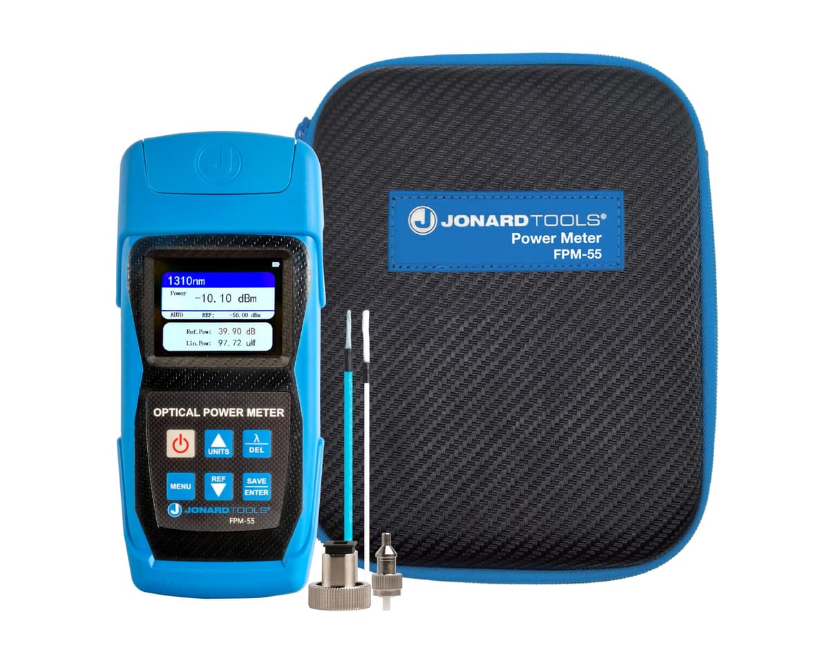 Jonard Tools FPM-55 Medidor de Potencia de Fibra Óptica de Alta Precisión con Almacenamiento de Datos (-50 a +26 dBm) y Adaptadores FC/SC/LC - Modelo 2025
