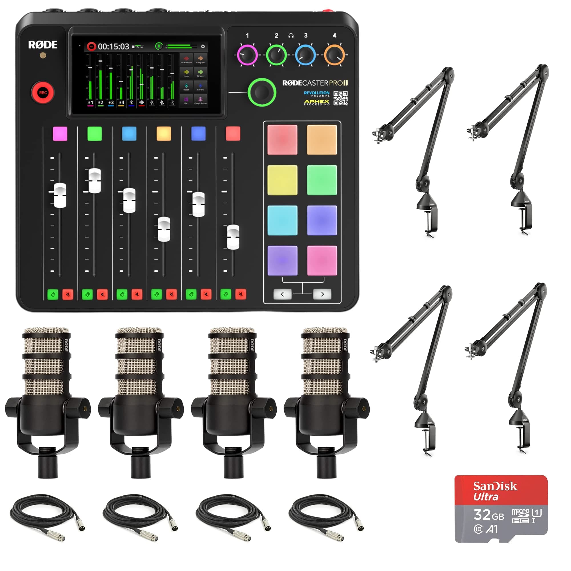 StreamEye RODECaster Pro II + 4x PodMic + 4x PSA1 - Estudio de producción de audio integrado RCPII | PodMic | PSA1 x4