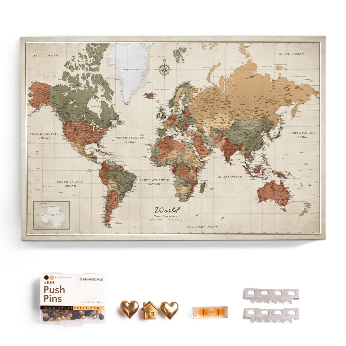 CANVASCALE Canvas World Map with Cork Pin Board (150x100 cm, Pattern 2) world_map_new_150x100_2