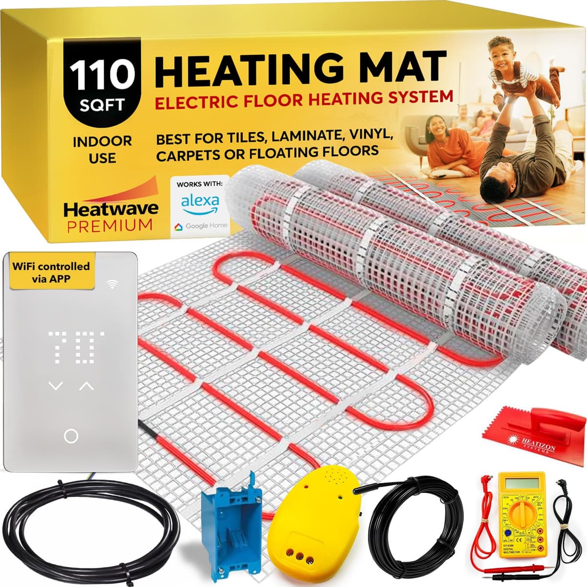 HEATWAVE Premium Heated Floor System - 110 Sqft, 11A, 1320W, 120V - Kit de Calefacción por Suelo