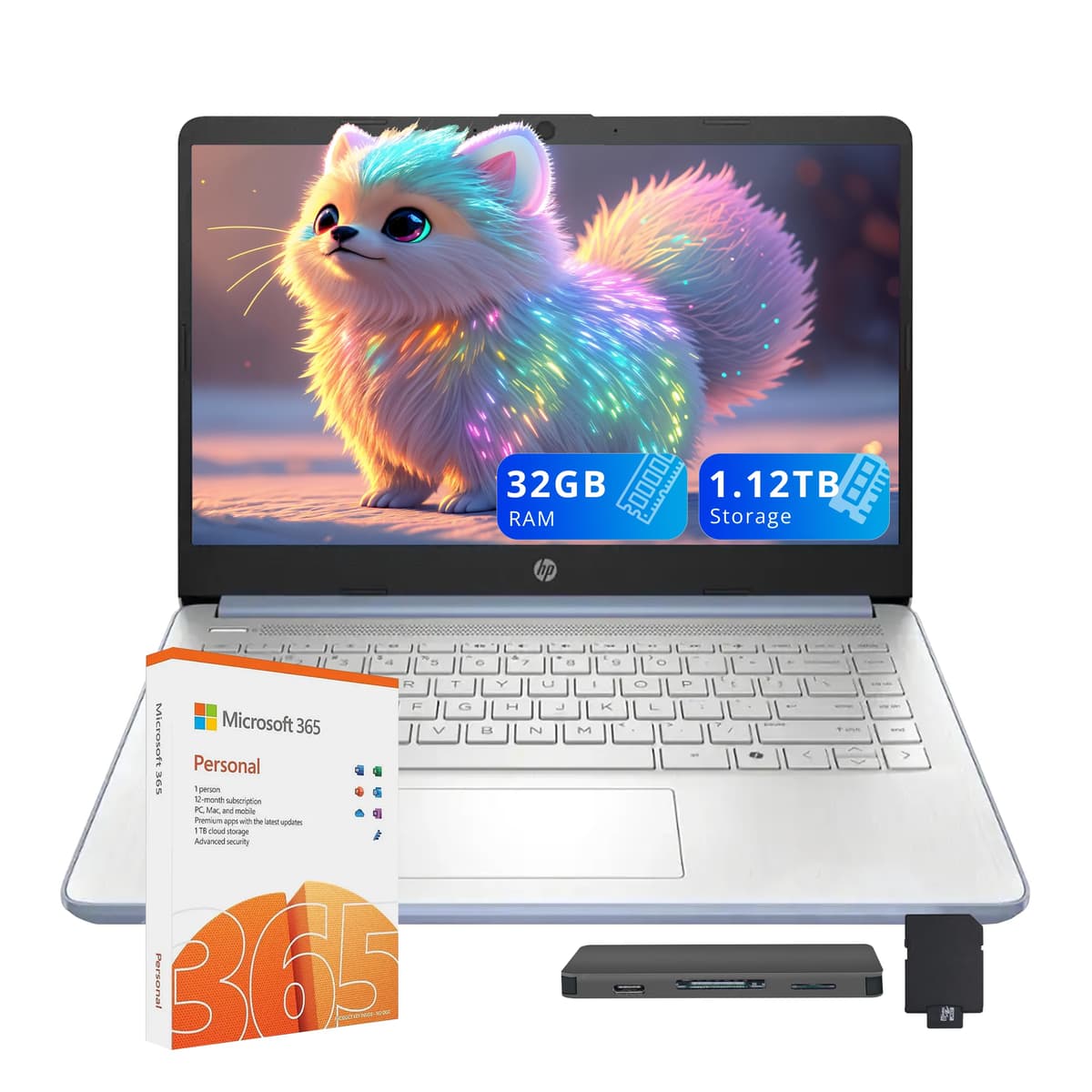 HP Stream 14" HD Ultraligera, Procesador Intel N150, 32GB RAM, 1.12TB Almacenamiento (128GB UFS + Estación de Acoplamiento 1TB), Gráficos Intel, 1 Año Office 365, CoPilot, Carga Rápida, Wi-Fi 6, Windows 11 S, Azul
