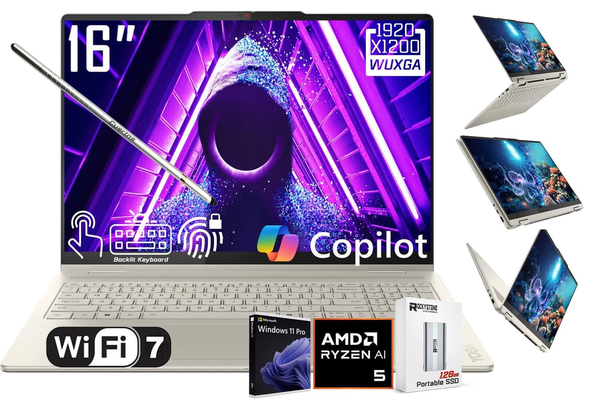Lenovo Yoga 7 2-en-1 16" Touchscreen, Ryzen AI 5 340, 16GB LPDDR5X, 2TB SSD, Wi-Fi 7, Windows 11 Pro