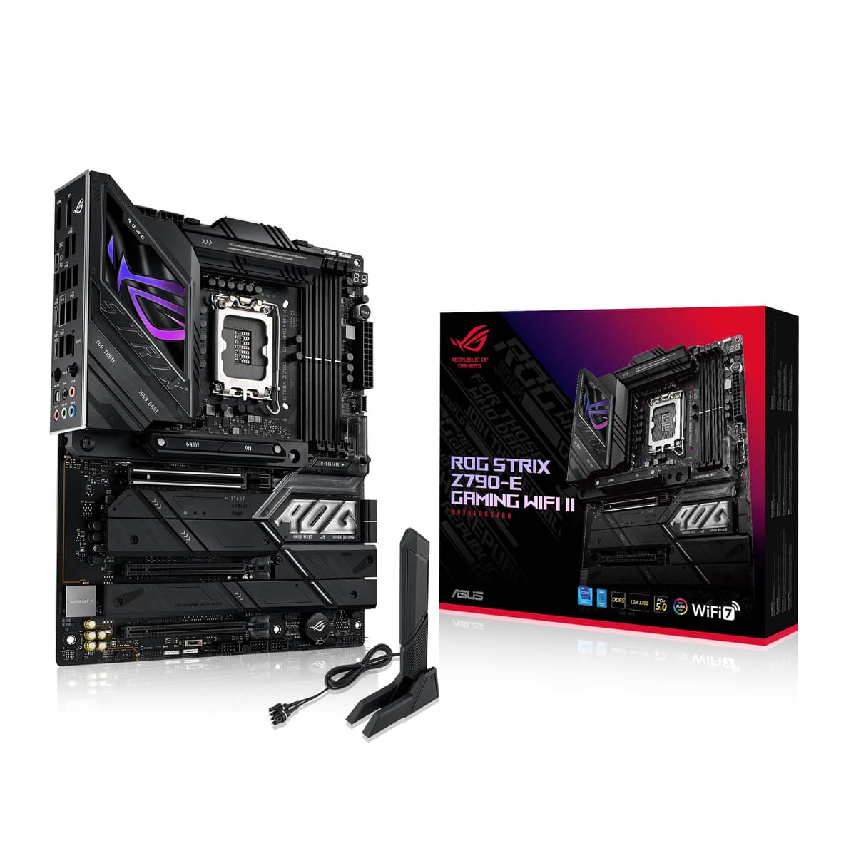 ASUS ROG Strix Z790-E Gaming WiFi II Placa madre LGA 1700 (Intel 14., 13. y 12. Gen) ATX para gaming (DDR5, PCIe 5.0, LAN 2.5 Gb, 5 ranuras M.2, PCIe 5.0 x16, WiFi 7, conector frontal y PD 3.0 hasta 30W)