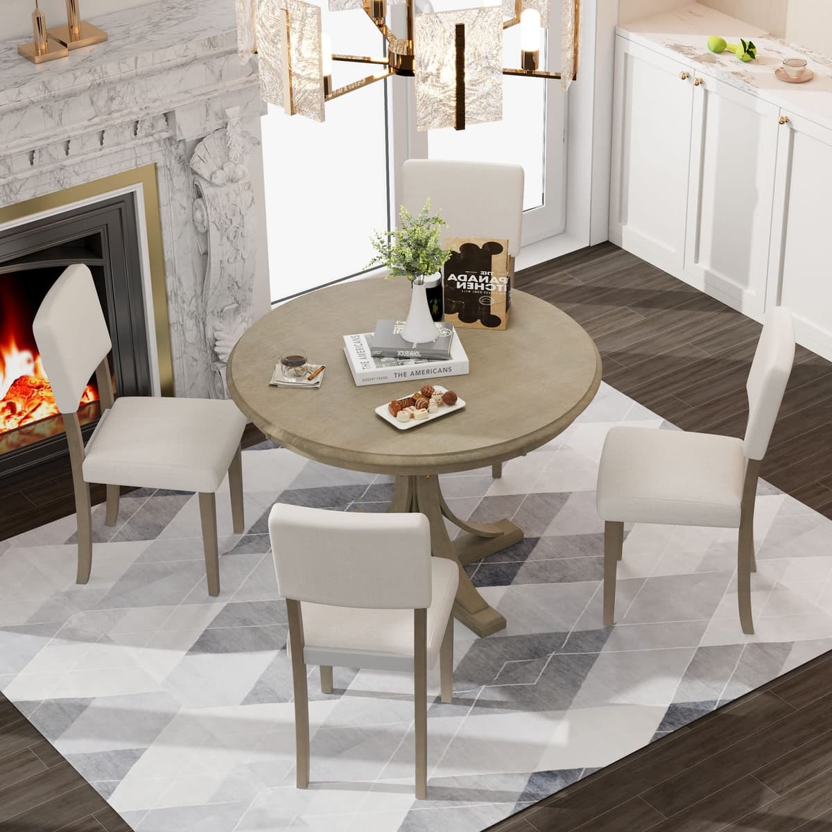 RUNWON Juego de Comedor Redondo 5 Piezas Retro Taupe Dining table set