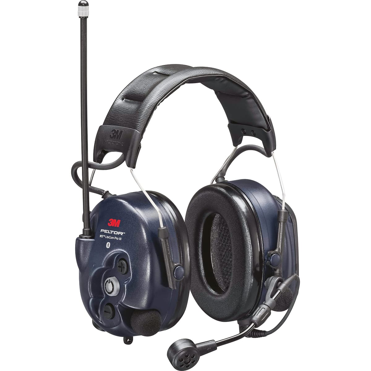 3M PELTOR WS LiteCom Pro III headset con radio programable, Bluetooth y micrófono boom, azul marino 06710
