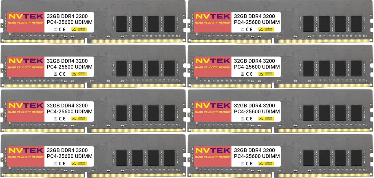 NVTEK Kit 256GB (8×32GB) DDR4 3200MHz UDIMM 1.2V CL22 288-pin No ECC 759170878642