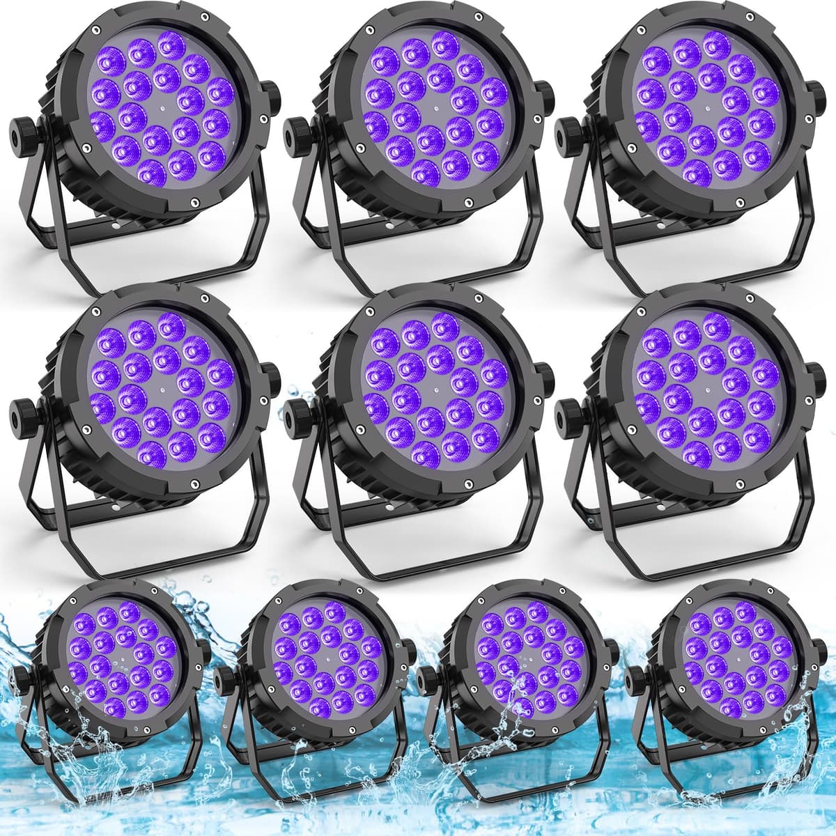 ZonQoonz LED Par Light IP67 18x18W RGBWA+UV 6-en-1 Par de escenario - Pack 10 ZQ01511X10US