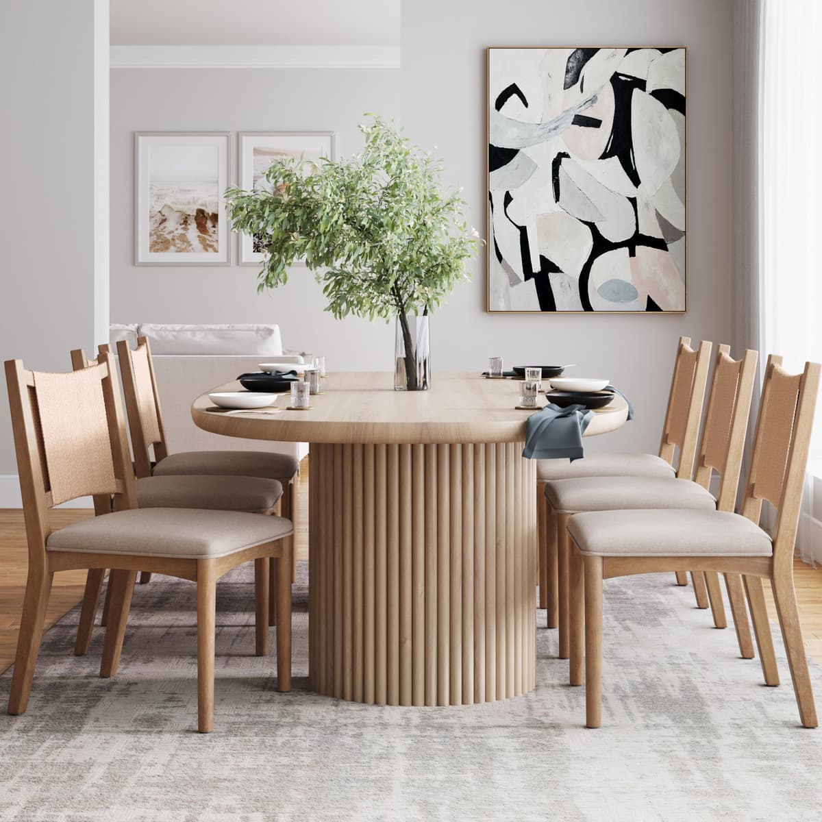 Nathan James Silla de comedor Elodia tapizada con respaldo de seagrass - Set de 6, light brown 24710-6