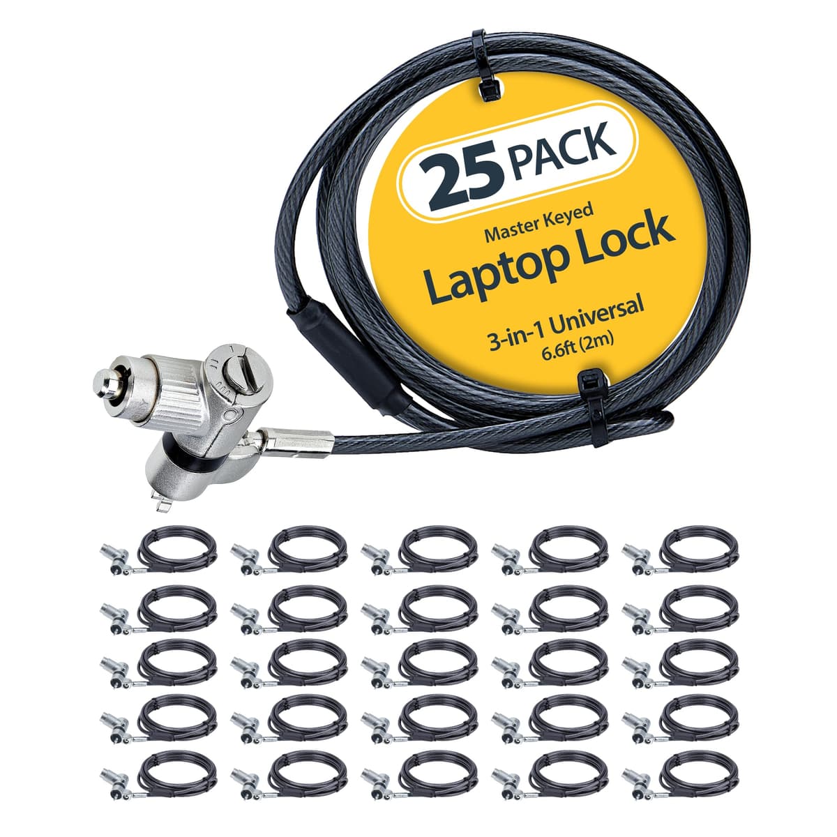 StarTech.com Paquete de 25 Candados Universales para Portátil 2 m (6.6 ft), Cable de Seguridad con Llave Maestra, Compatible con Ranura Noble Wedge/Nano/K; TAA UNIVMK25-LAPTOP-LOCK