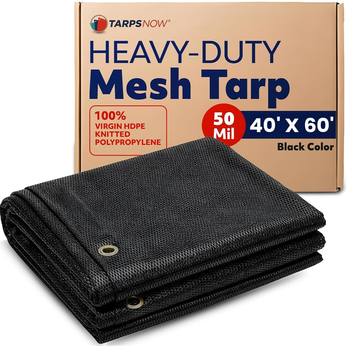 Tarps Now 40' x 60' Heavy Duty Mesh Tarp 75% Shade con Ojales de Latón - Negro 1