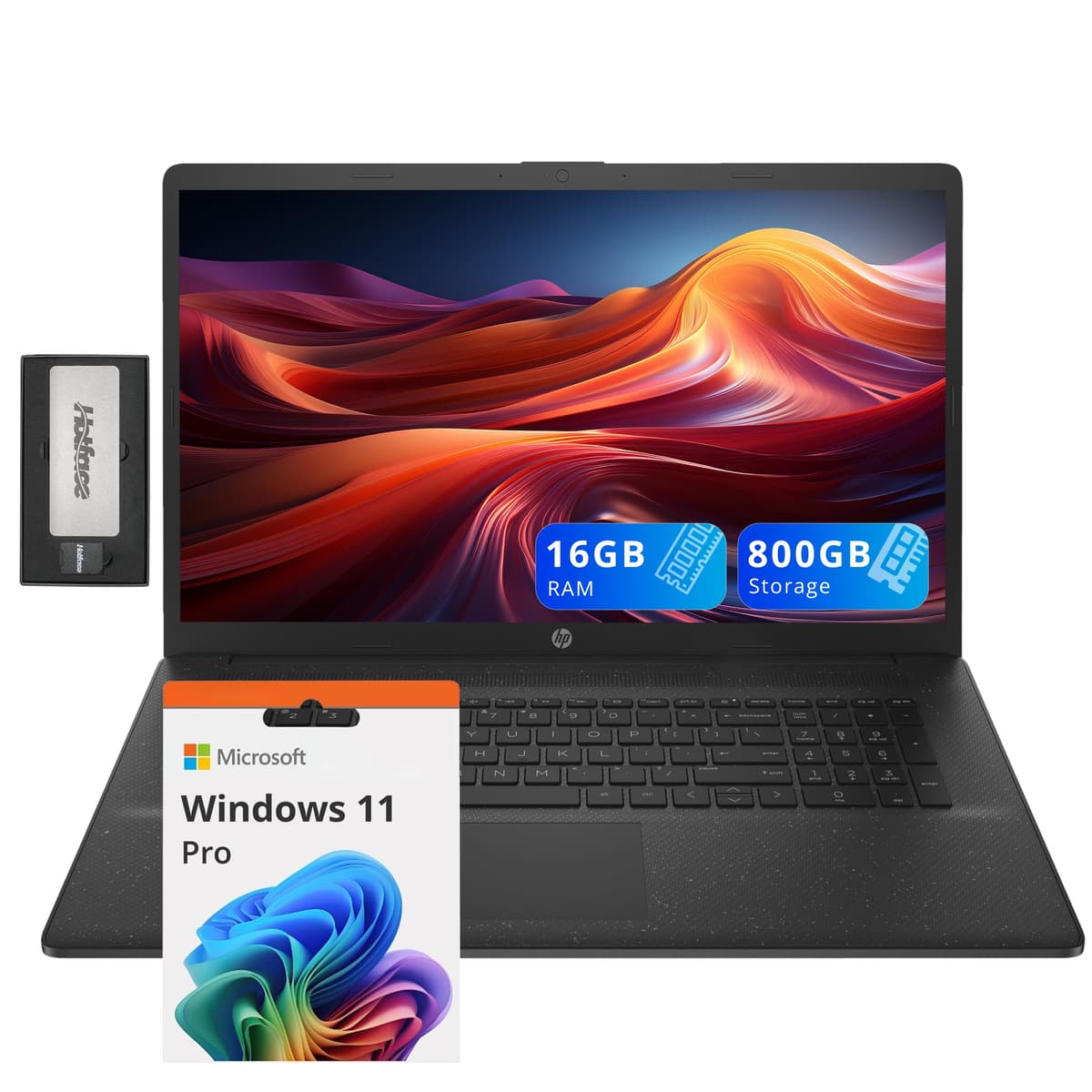 HP 17.3" HD+ BrightView Laptop, Intel i7-1255U, 16GB RAM, 800GB de almacenamiento (512GB SSD + 288GB conjunto de estación de acoplamiento), Intel Iris Xe Graphics, teclado de tamaño completo, cámara HD, Wi-Fi, Windows 11 Pro, negro