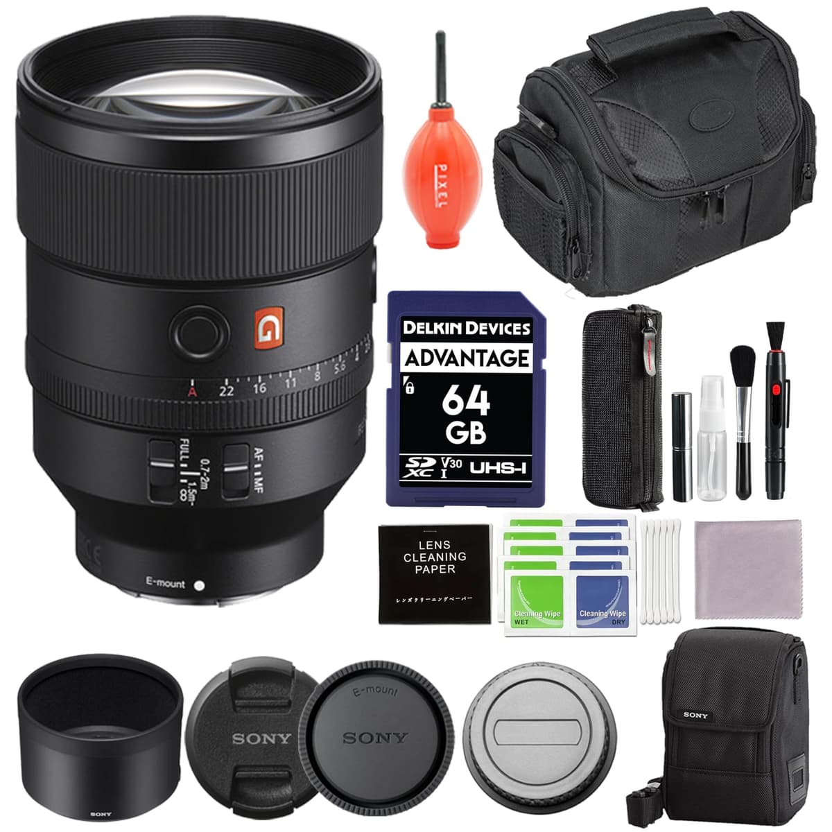 Pixel Connection Sony SEL135F18GM Lente FE 135mm F1.8 GM con accesorios (bundle)