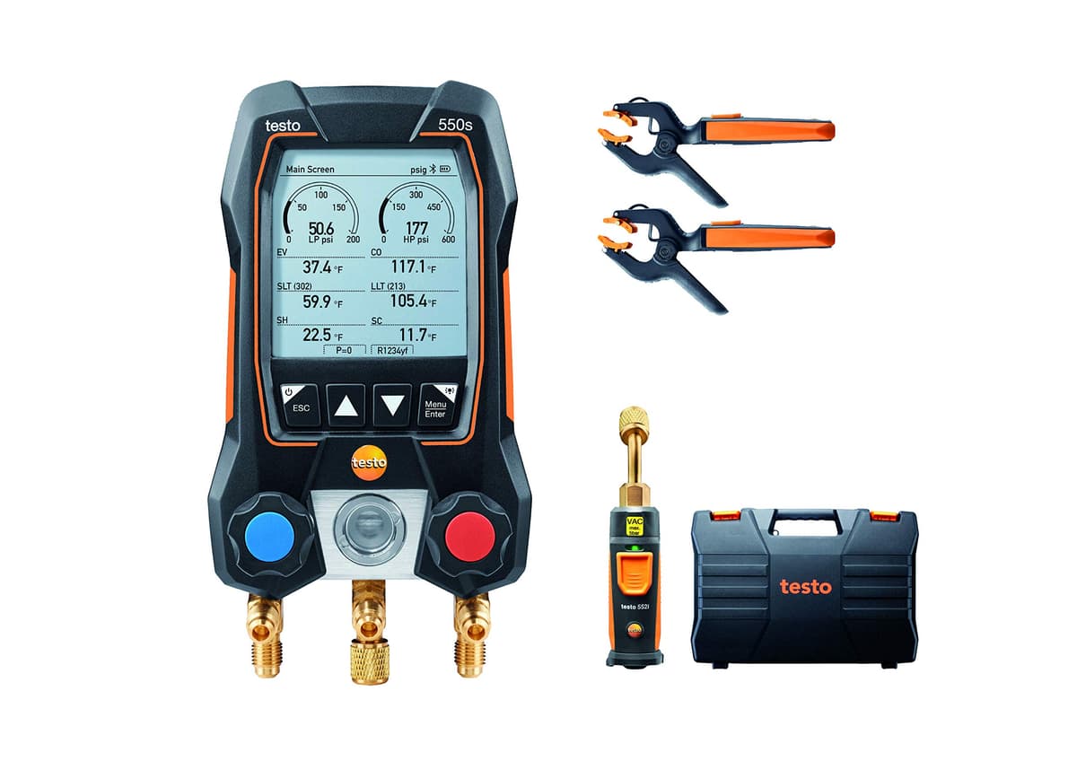Testo 550s juego de manifold digital para HVAC con 2 sondas testo 115i y testo 552i, Bluetooth 0564 5504 01
