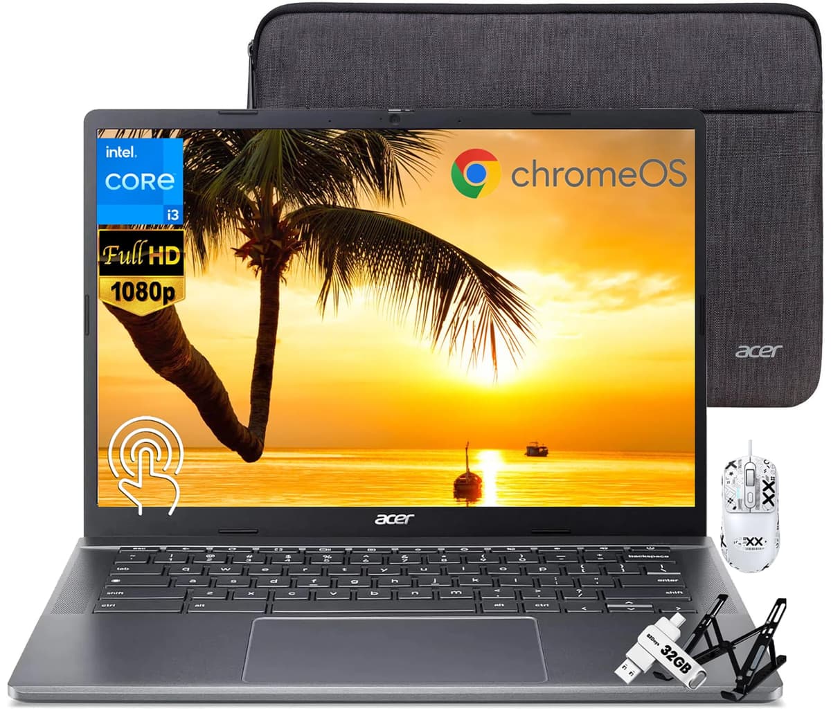 acer Chromebook Plus 514 portátil con pantalla táctil, Intel i3-N305 de 8 núcleos, 8GB LPDDR5, 512GB SSD, unidad flash USB-C de 32GB, pantalla táctil FHD IPS de 14", Wi-Fi 6E, cámara web FHD 1080p, Chrome OS, mouse patentado, soporte Acer Chromebook Laptop