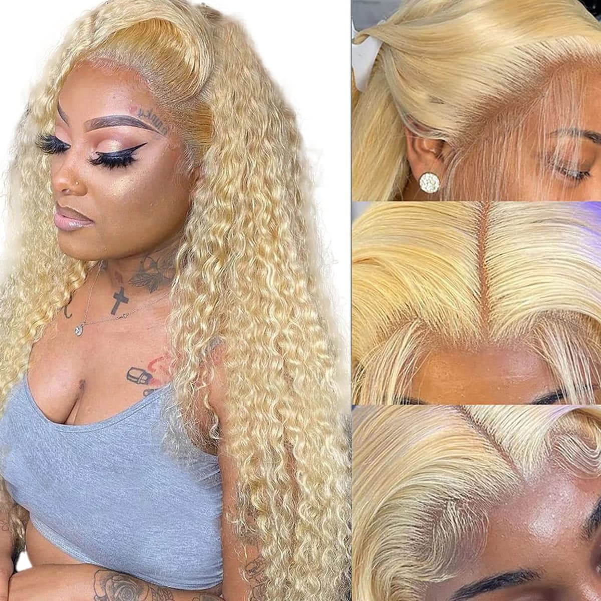 Pikjade 613 Peluca con Frente de Encaje Cabello Humano - Peluca Rubia Cabello Humano - 613 HD 13x4 Frente de Encaje Ondulado Profundo - 150% Densidad Pelucas con Frente de Encaje Cabello Humano Pre Peinada con Baby Hair para Mujeres Negras, 32 Pulgadas Pikjade 613 Deep