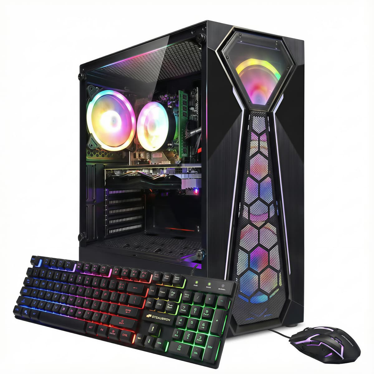 Computadora de Escritorio Gaming STGAubron, AMD Ryzen 3 3200G hasta 4.0 GHz, Radeon RX 580 8GB, 16GB DDR4, 512GB SSD, WiFi 6, BT 5.0, 4 Ventiladores RGB, Windows 11 Home ABR0724