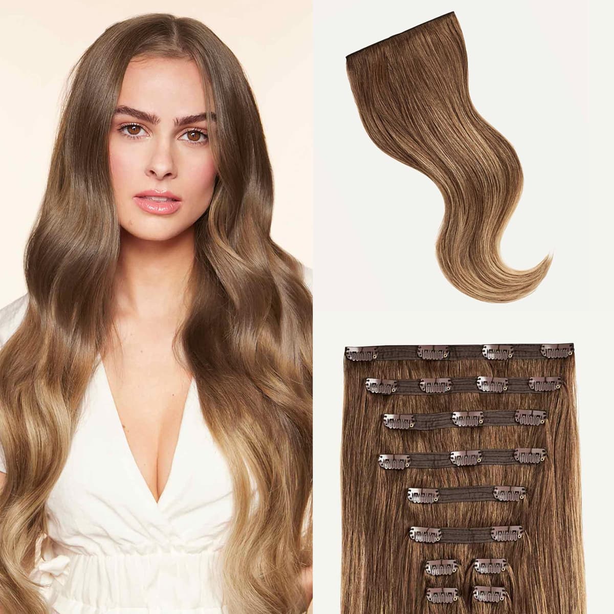 Luxy Hair 24" Chestnut Brown Balayage Clip-In 10 piezas 240 g 100% Remy 24-240g-Color6T18