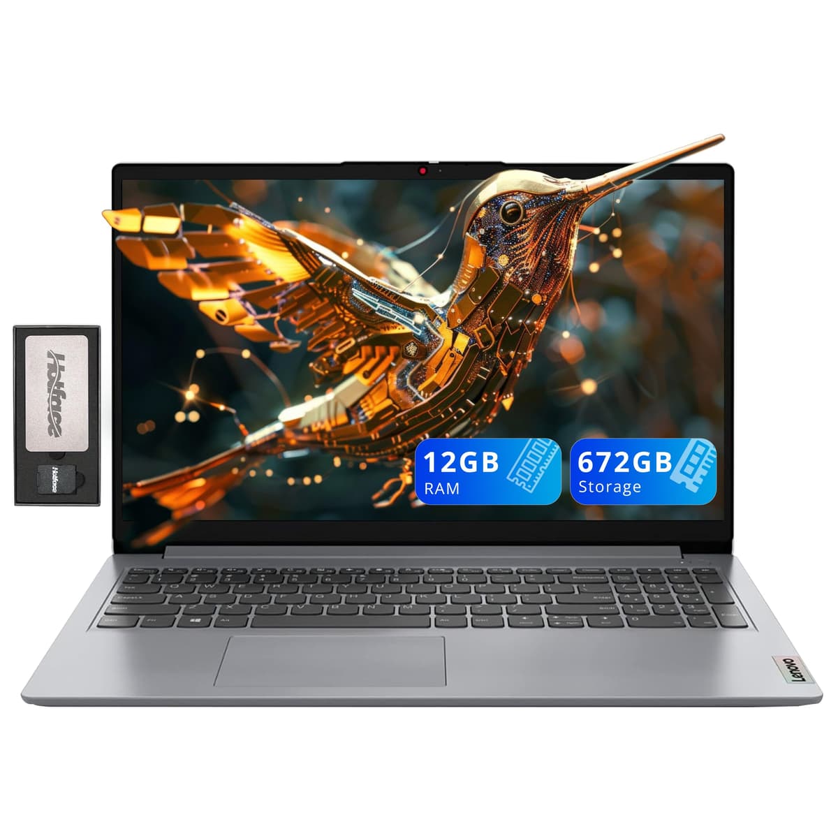 Lenovo Ideapad 1 15.6" HD Antirreflejo Laptop, Intel Celeron N4500, 12GB RAM, 672GB Almacenamiento (512GB SSD + Estación de Acoplamiento 160GB), Intel UHD Graphics, Teclado Numérico, Cámara Web, Windows 11 S, Gris