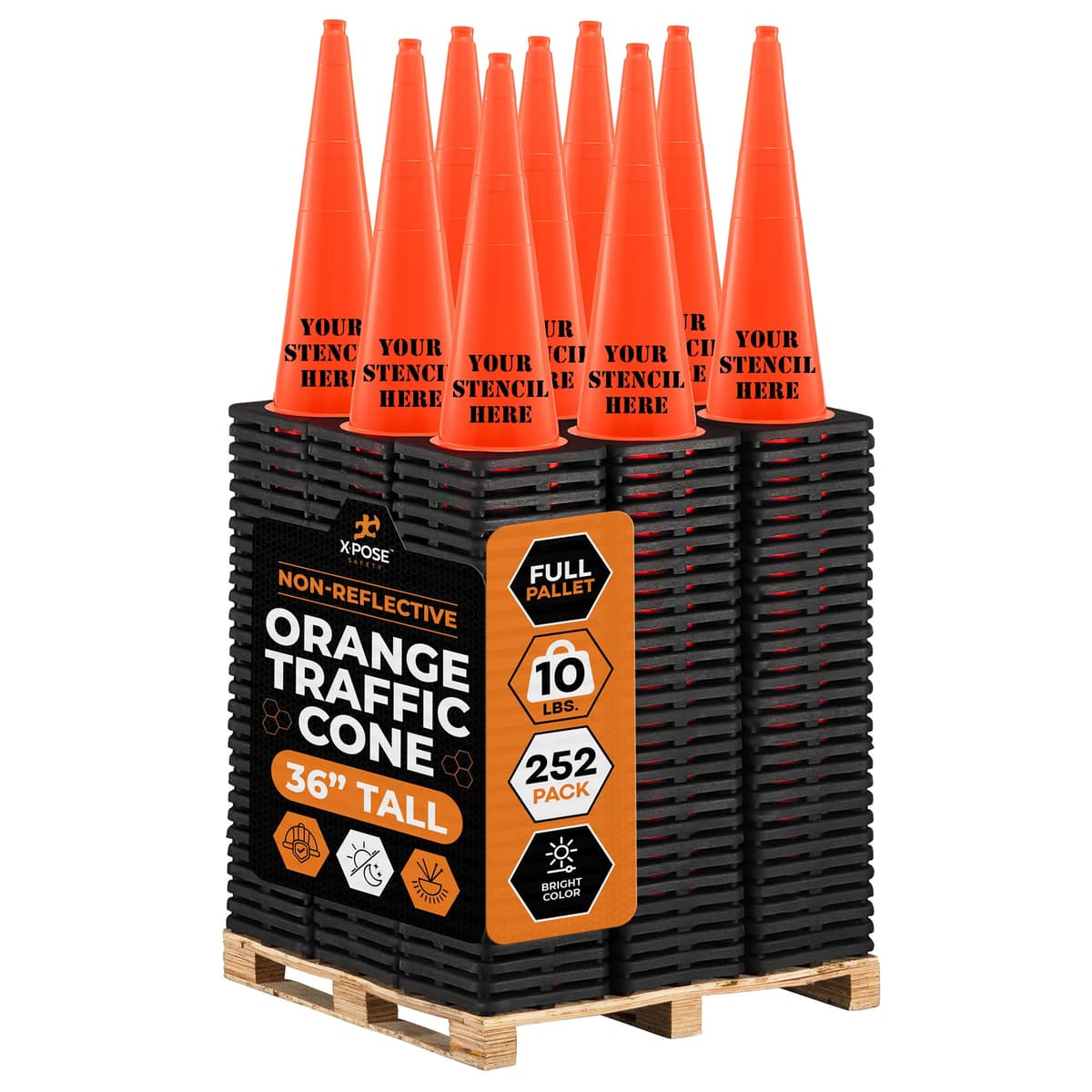 Xpose Safety Conos de Tráfico Naranja 36" - Pallet Completo 252 unidades OTC36-FP252-X