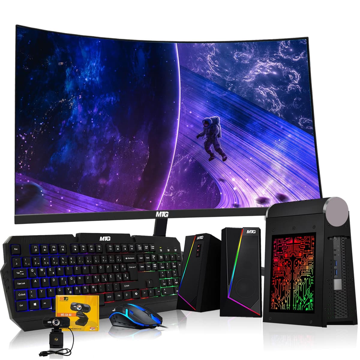 TechMagnet CyberCube Mini PC Bundle - Intel Core i5, 16GB RAM, 512GB SSD, Monitor 24" Curvo, Kit RGB, Webcam, Windows 11 Pro (Renewed) TMZeusPro01