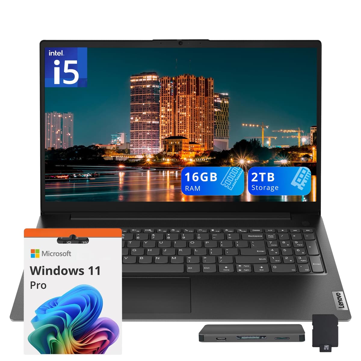 Lenovo V15 G4 IRU Laptop empresarial 15.6" FHD, Intel i5-13420H, 16GB DDR4, 2TB almacenamiento (1TB SSD + 1TB estación docking), Intel UHD Graphics, teclado tamaño completo, Wi-Fi 6, Windows 11 Pro, negro 83A100PSUS