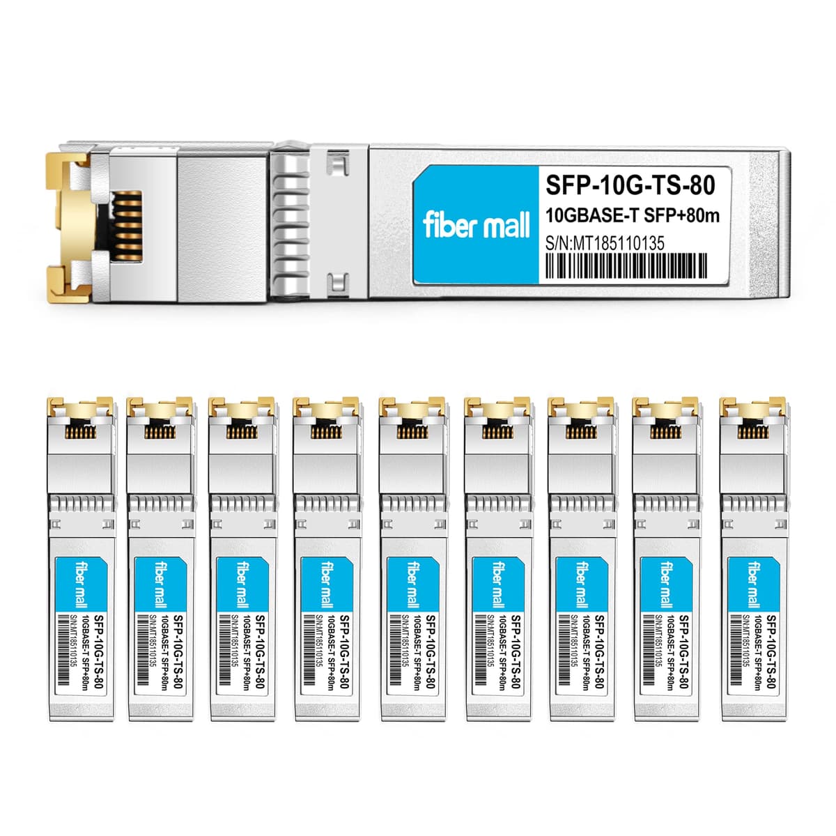 Fiber Mall 10G SFP+ a RJ45 10GBASE-T SFP+ Transceiver 80m Pack de 10 SFP-10G-T-80 SFP-10G-T-CI-80m