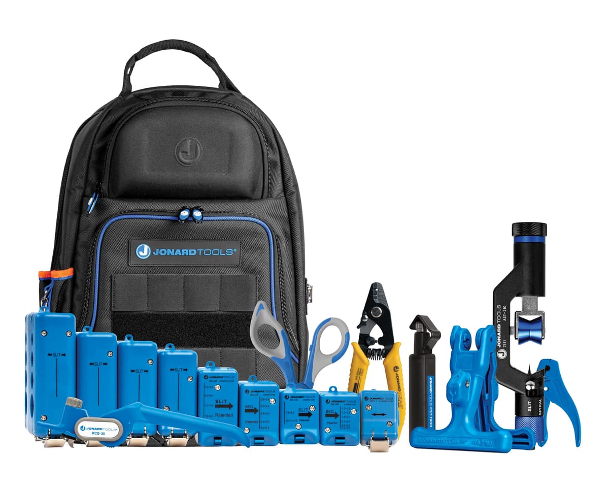 Jonard Tools TK-107B Mochila Kit de Herramientas para Ranurado y Anillo de Tramo Medio de Fibra Óptica (1.2 mm-18.2 mm)+