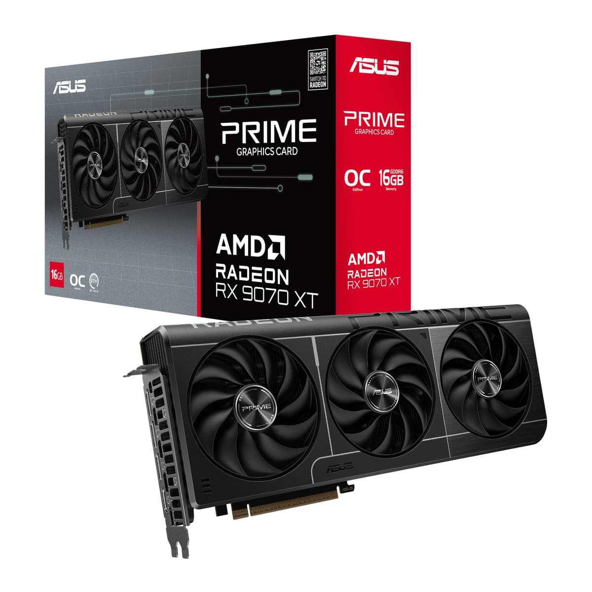 ASUS Prime Radeon RX 9070 XT OC 16GB GDDR6, PCIe5, 2.5-Slot, Triple Fan, Dual BIOS 90YV0L71-M0NA00