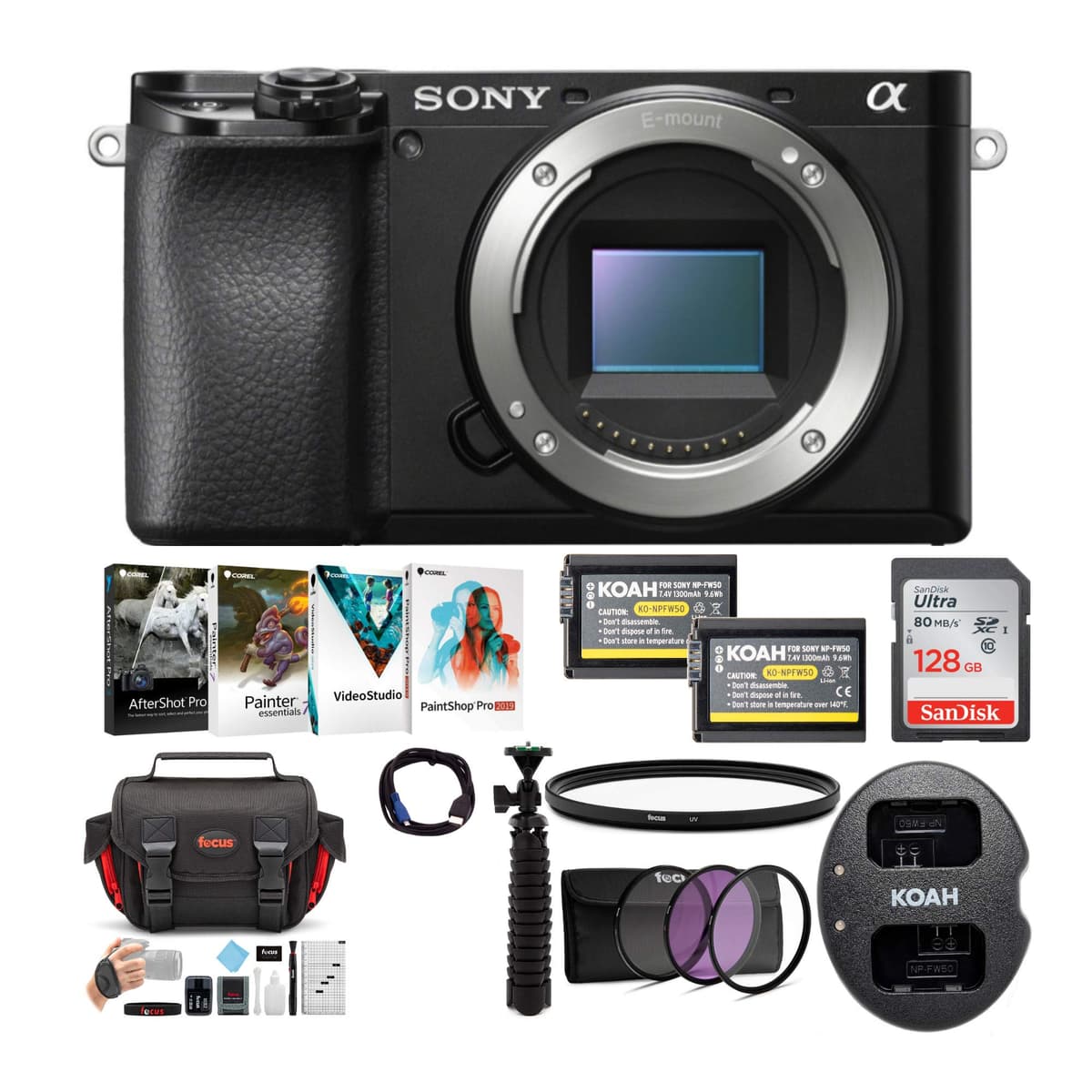 Sony Alpha a6100 Cámara sin Espejo APS-C de Lentes Intercambiables (Solo Cuerpo) Paquete (9 Artículos) ILCE6100XB-BD1