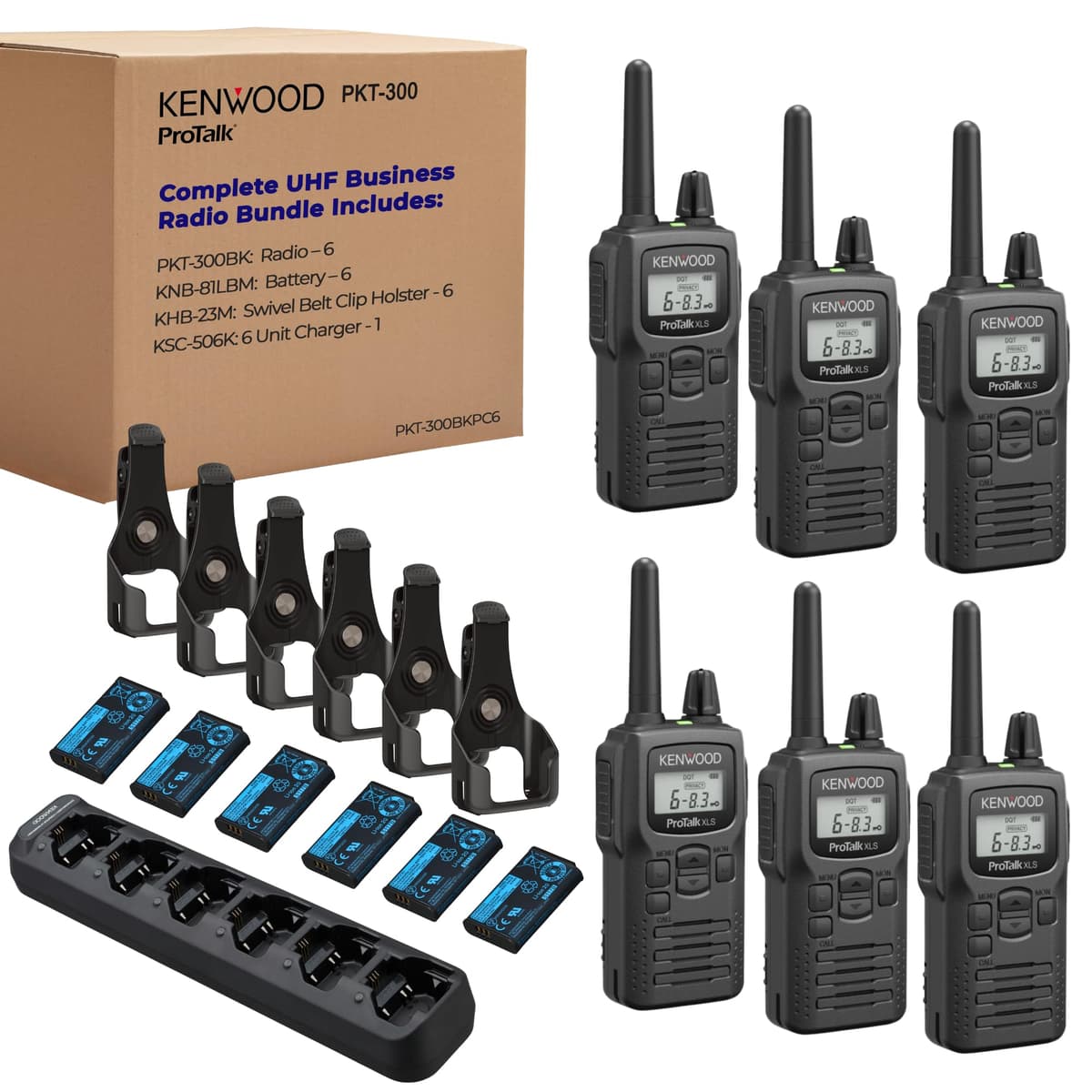 KENWOOD PKT-300 Paquete x6 Radios UHF 2W con multi-cargador