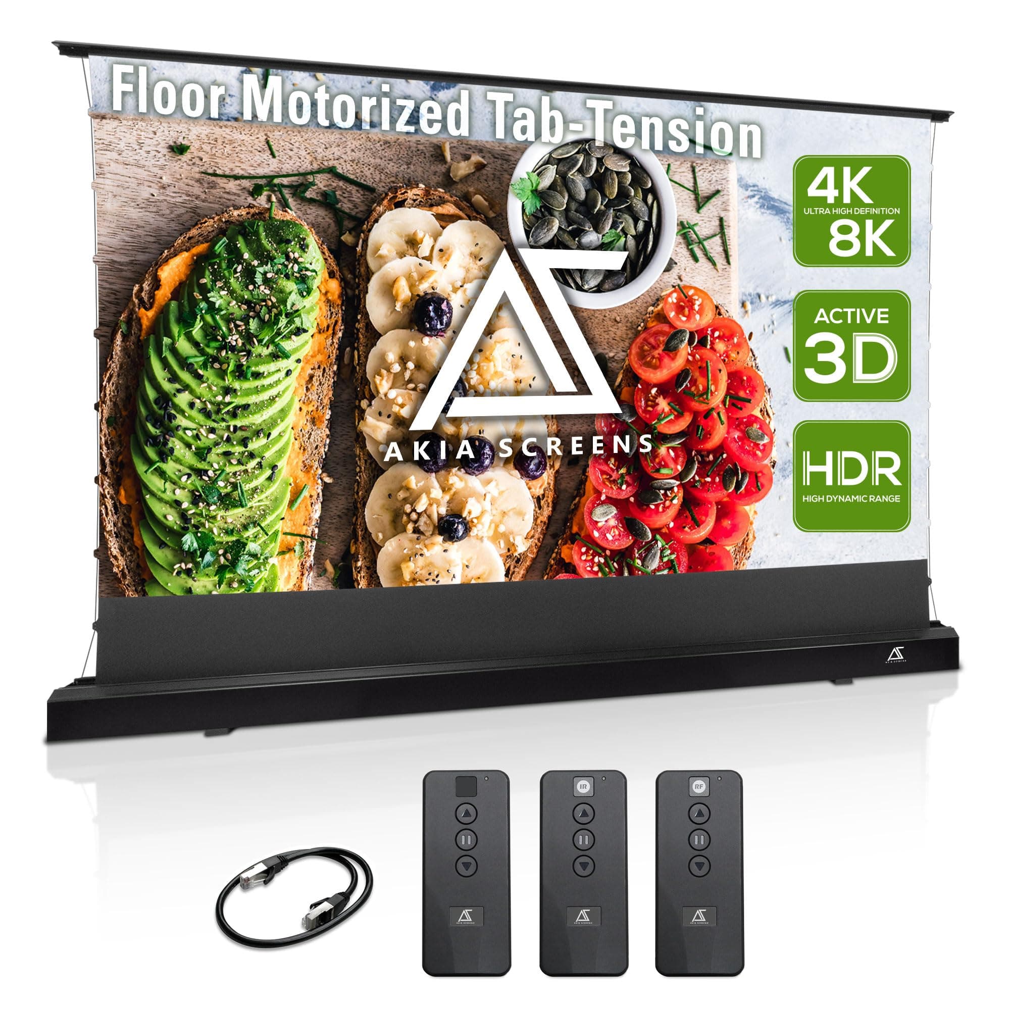 Akia Screens AK-FMT102UH2 102" pantalla motorizada de piso tab-tension CineWhite para UST y throw estándar 102 inch (CineWhite)