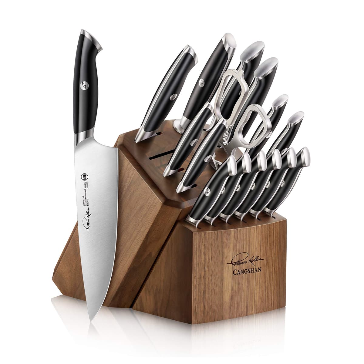 Cangshan Thomas Keller 17-Pieza Juego de Cuchillos Forjados en Bloque de Nogal, Acero en Polvo Sueco 1024715