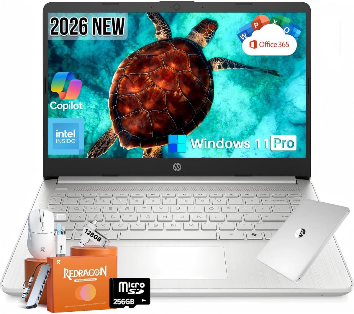 HP 2026 Laptop de 14" para Estudiantes y Negocios, Copilot AI, Intel N150, 16 GB RAM, 512 GB Almacenamiento (128 GB UFS + 256 GB SSD + 128 GB UFD), Office 365 por 1 año, Wi-Fi 6, Ultraligero, Portátil, Windows 11 Pro, Plateado HP Laptop