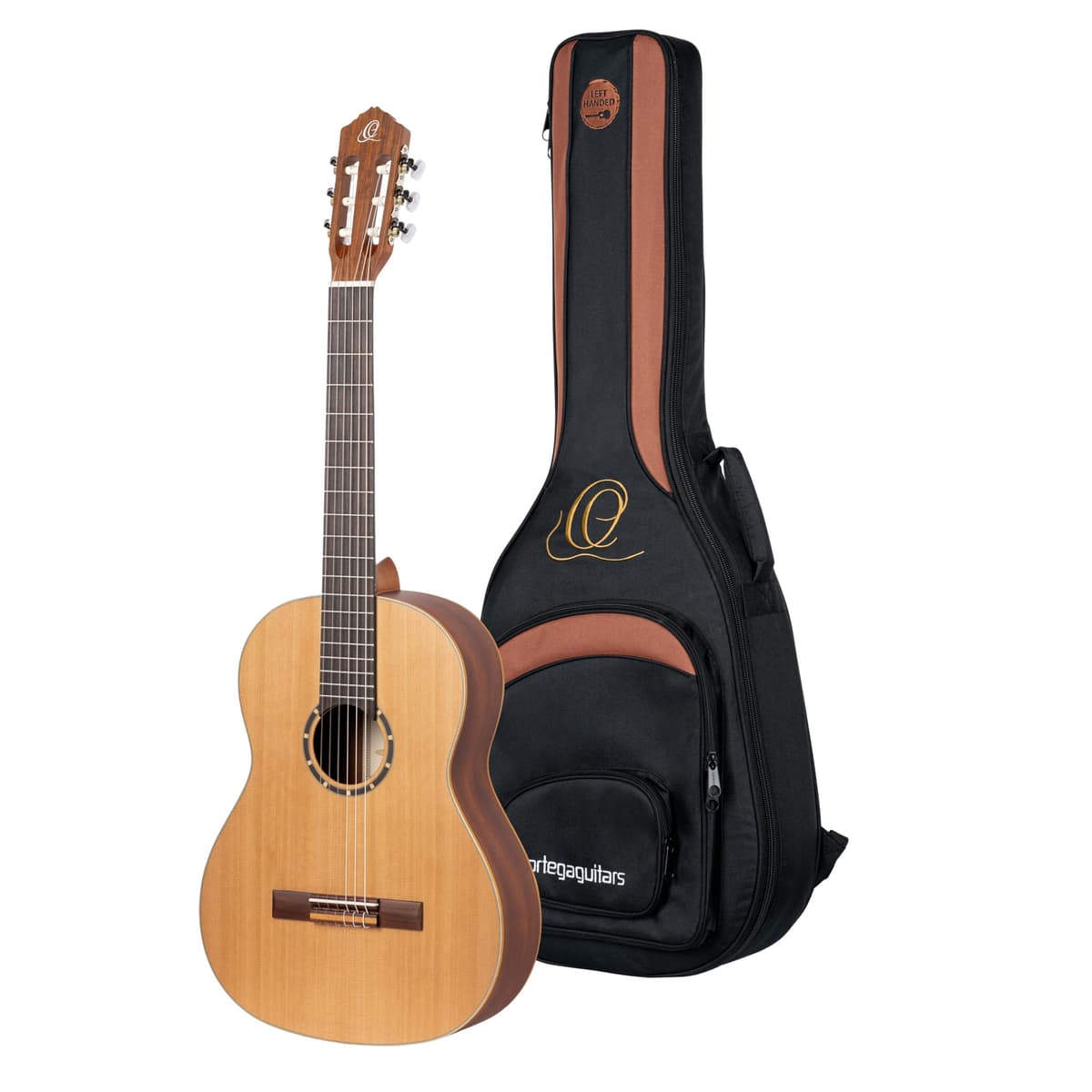 Ortega Guitars Guitarra clásica de nylon para zurdos tamaño completo Family Series con funda R122L