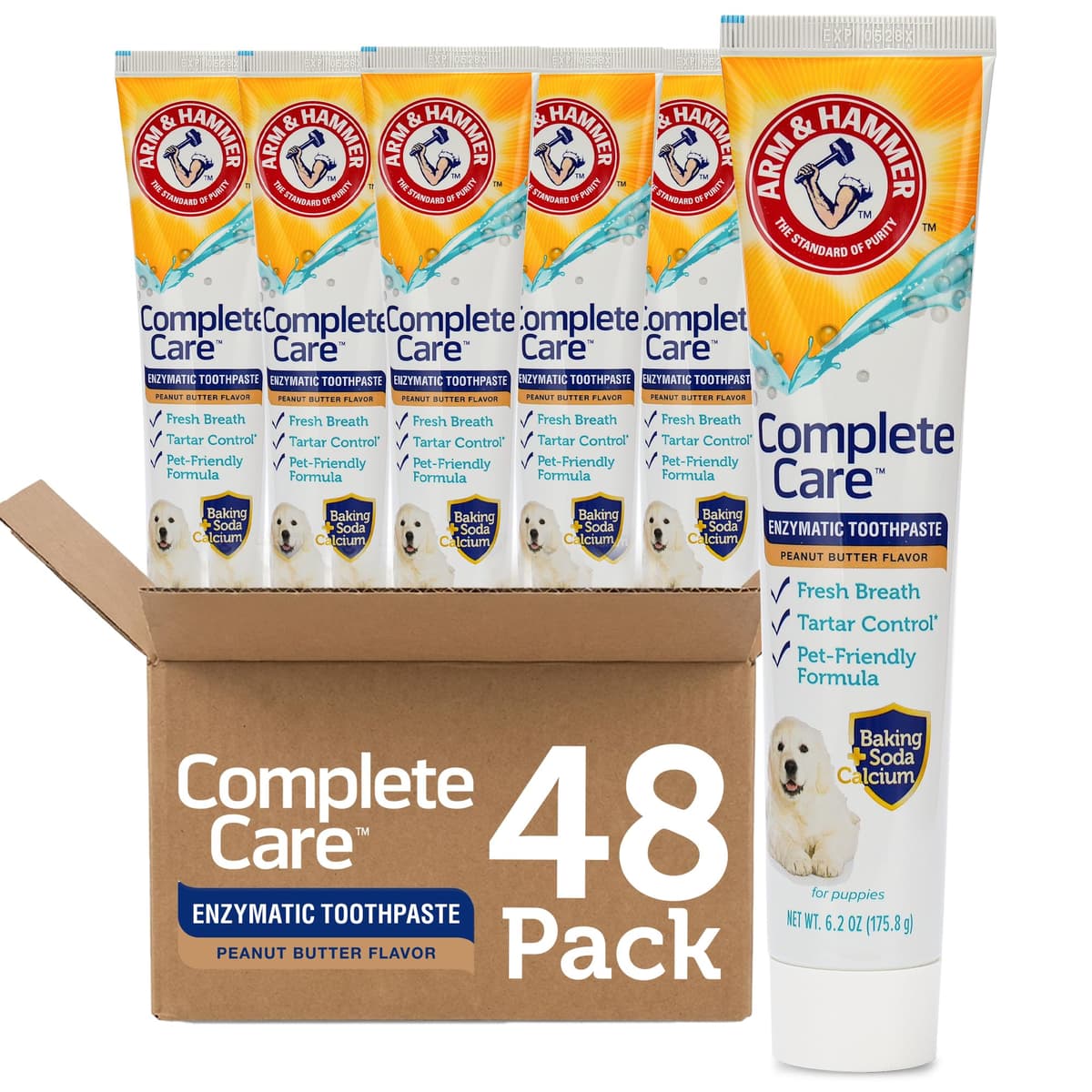 Arm & Hammer Pasta Dental Enzimática para Cachorros, Sabor Mantequilla de Maní, 6.2oz - Pack de 48 FF12301PCS48