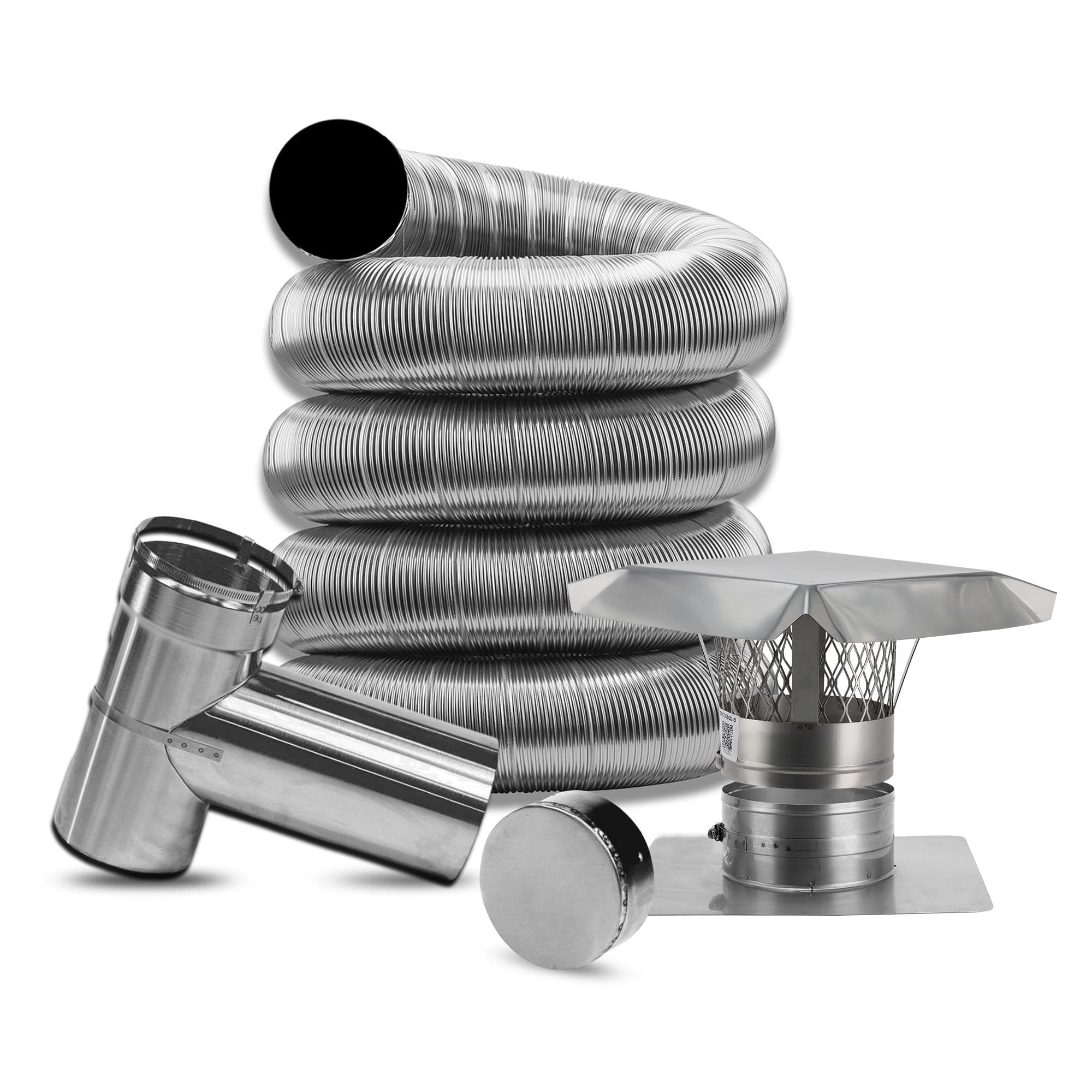 Fireside Chimney Supply FireSafe Línea flexible de chimenea 5" x 25 ft, kit con placa superior y tee