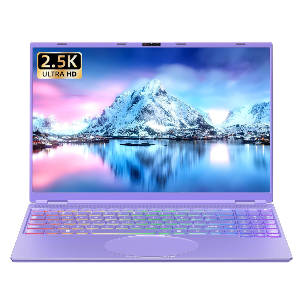 Rumtuk Nuevo portátil púrpura de 16", bisel ultraestrecho, 2.5K QHD IPS, Alder Lake N95 (3.4 GHz), 16 GB RAM, 512 GB SSD, teclado retroiluminado de 7 colores, desbloqueo facial, USB-C/HDMI/WiFi/BT, Windows 11 Pro, para negocios, estudio y entretenimiento HJC160