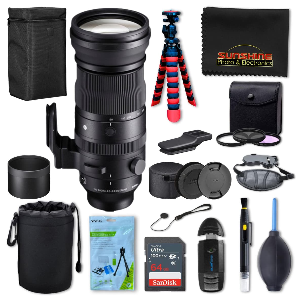 Sigma 150-600mm f5-6.3 DG DN OS Sports lente para Sony E con bundle profesional SIG-150600MM563SONY